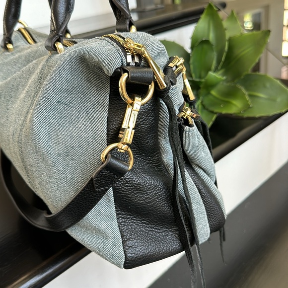 New Aimee Kestenberg genuine, leather denim satchel shoulder handbag purse gift - Picture 3 of 12